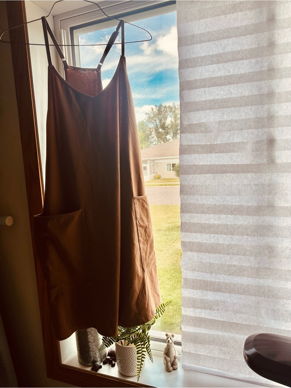 Brown Spaghetti Strap Romper Jumper with Deep Pockets Size L